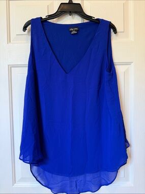 City Chic Royal Blue V-Neck Sleeveless Layered Chiffon Camisole